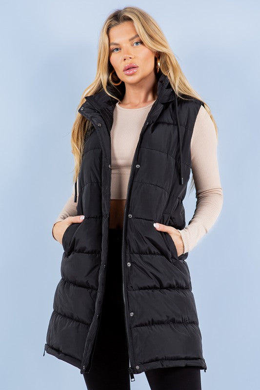 Karlie Long Puffer Vest - Black