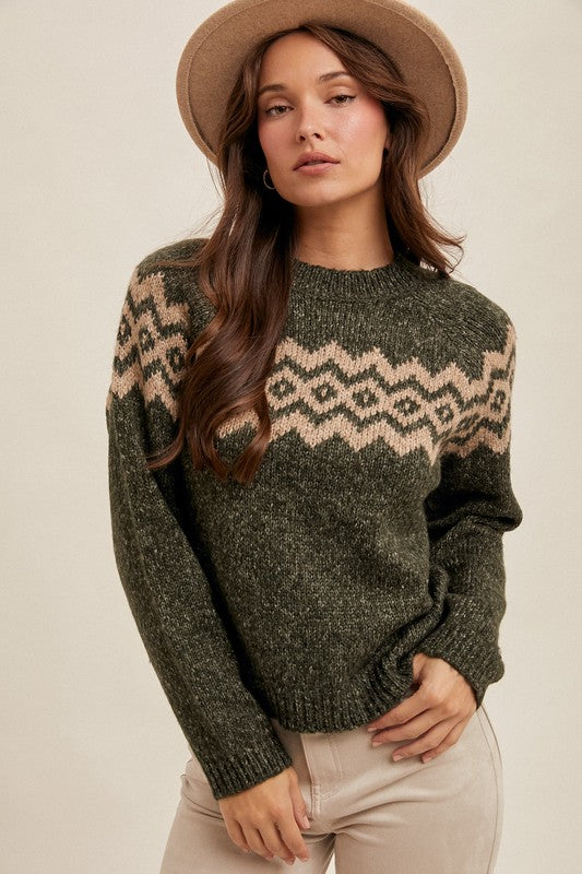 Charlie Patterned Sweater - Hunter Green