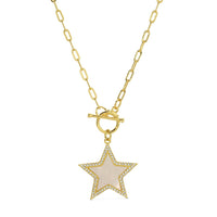 MOP Pave Star Toggle Pendant Necklace