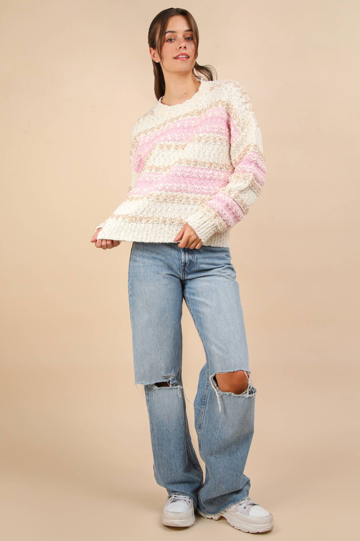 Bridget Color Block Fuzzy Knit Sweater Top