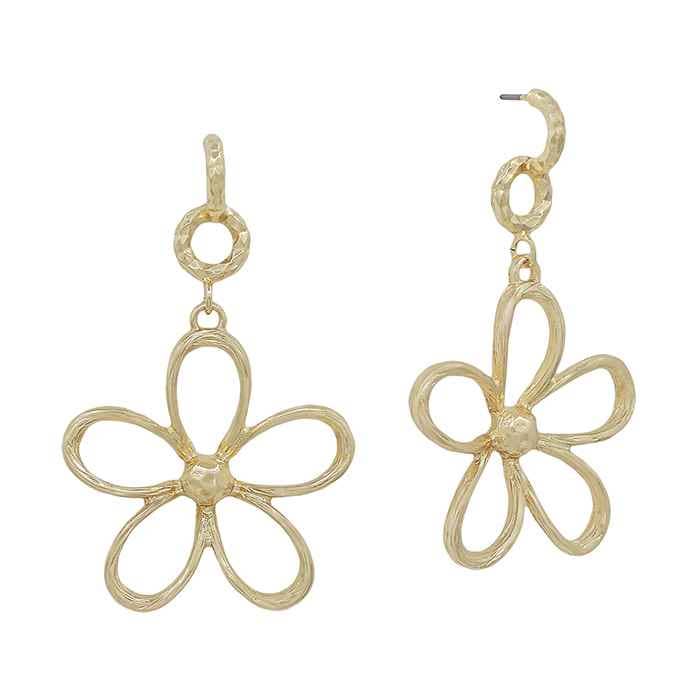 Gold Small Hoop with Open Flower Drop Earring