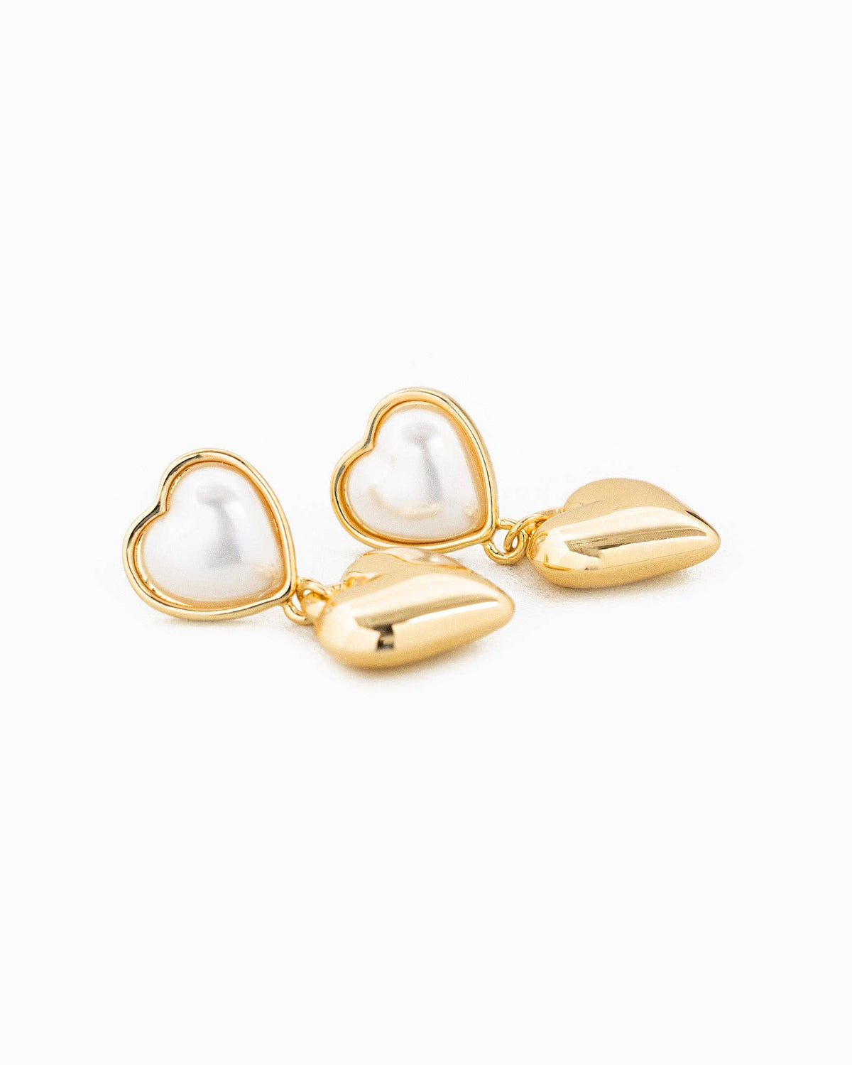 Pearl Heart w/ Puffy Heart Drop Earrings