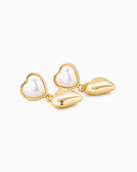 Pearl Heart w/ Puffy Heart Drop Earrings