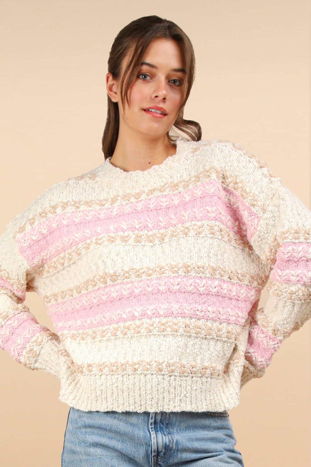 Bridget Color Block Fuzzy Knit Sweater Top