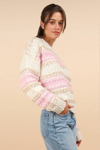 Bridget Color Block Fuzzy Knit Sweater Top