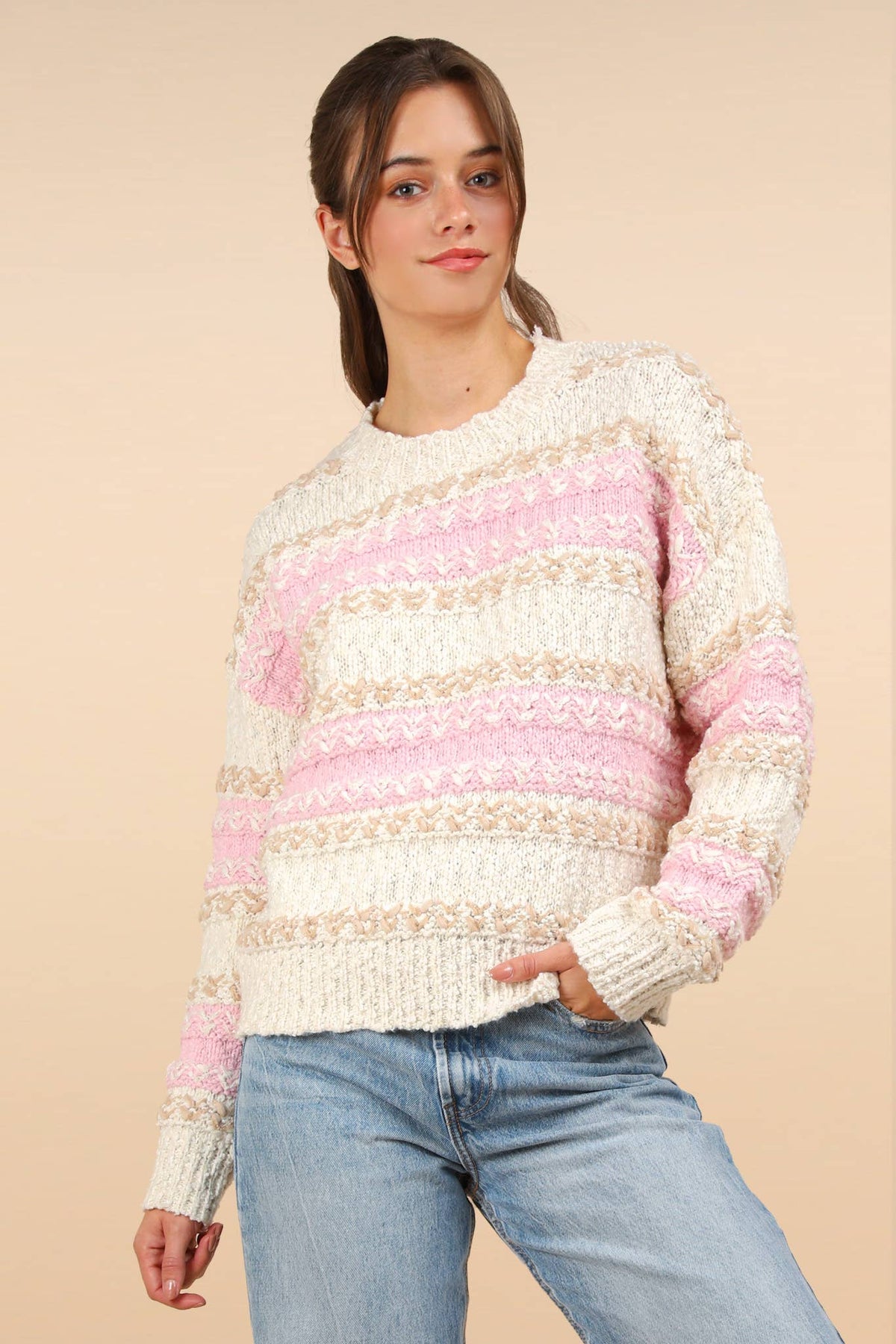 Bridget Color Block Fuzzy Knit Sweater Top