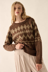 Argyle Confetti Knit Loose-Fit Raglan Sweater