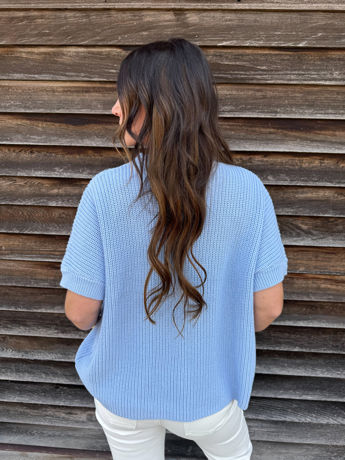 Relaxed Charm Knit Pocket Top - Periwinkle