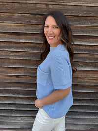 Relaxed Charm Knit Pocket Top - Periwinkle