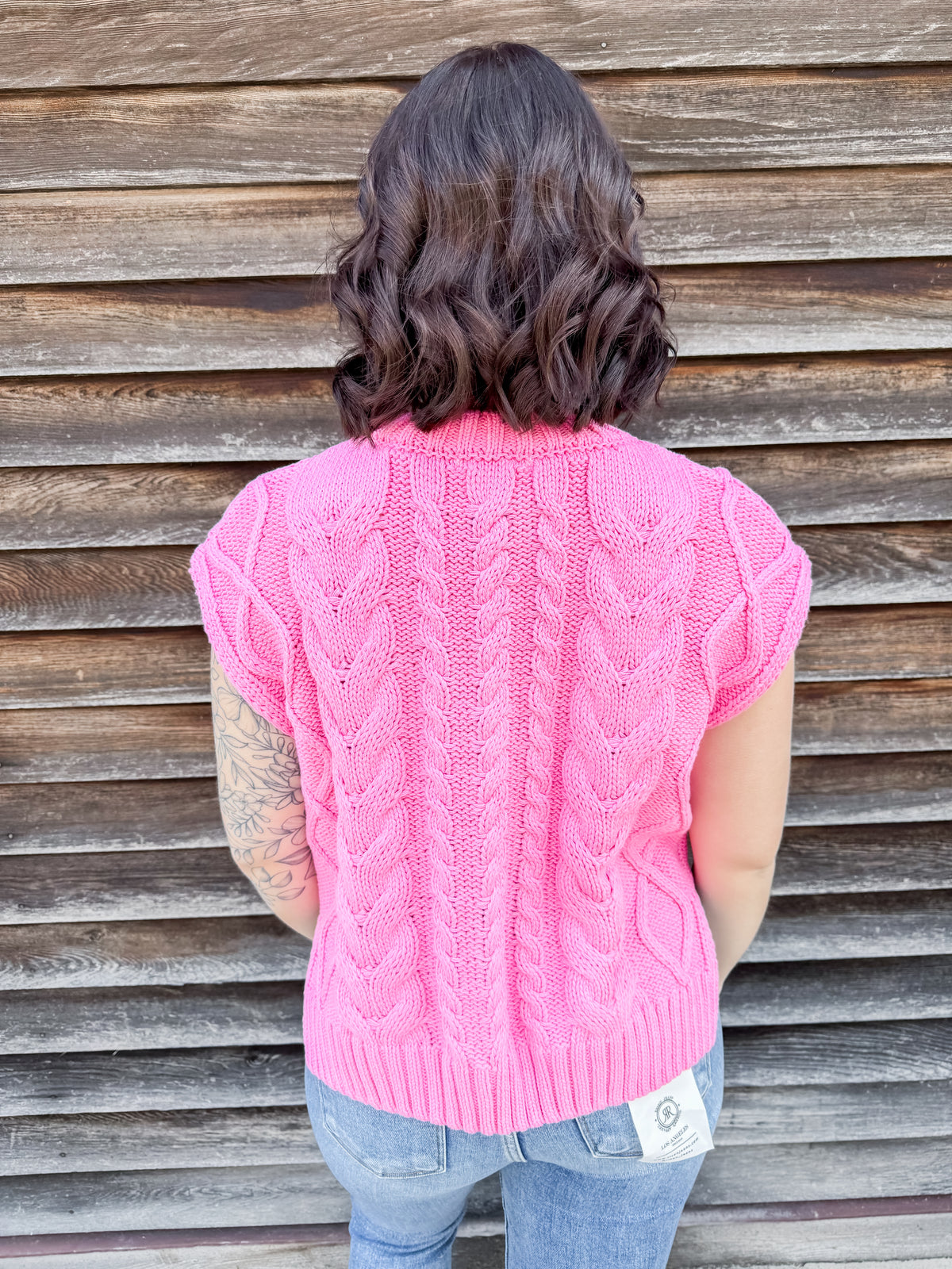 Amber Cable Knit Sweater Vest - Pink