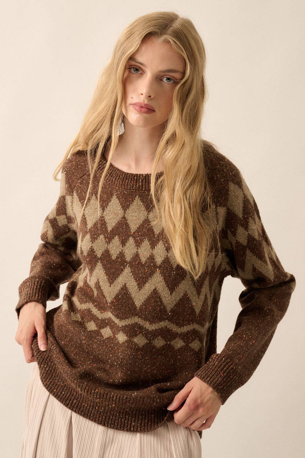 Argyle Confetti Knit Loose-Fit Raglan Sweater