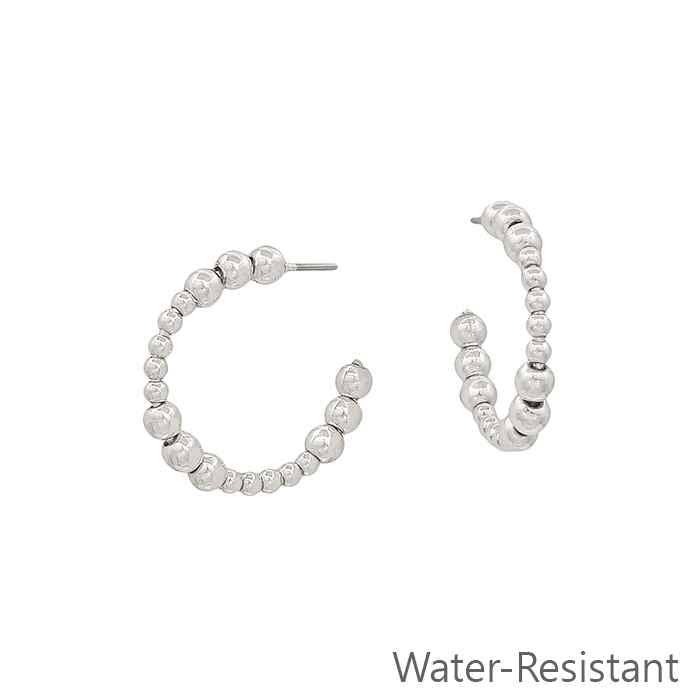 Water Resistant Silver 1" 4MM and 2MM Beaded Hoop Earring