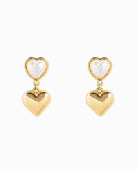 Pearl Heart w/ Puffy Heart Drop Earrings